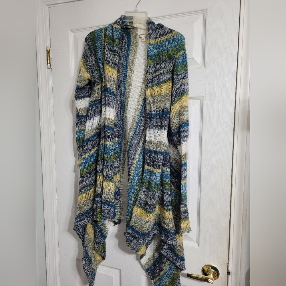 Eyeshadow Blue and Green Striped Women's Cardigan